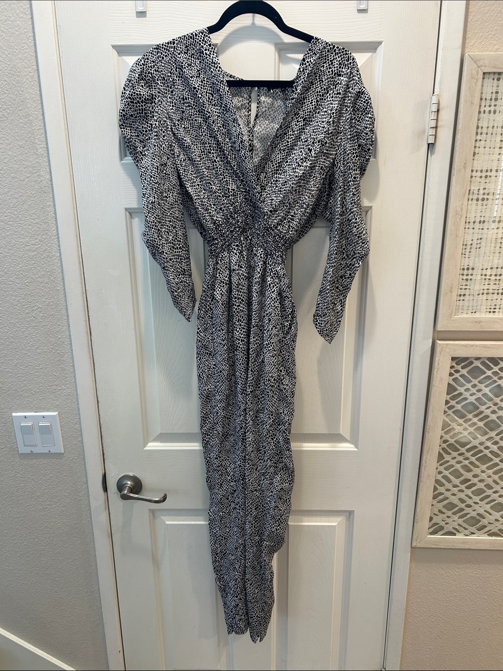 Maje Animal Print Cupro Jumpsuit Black White Size 38 US 6 - Picture 3 of 16